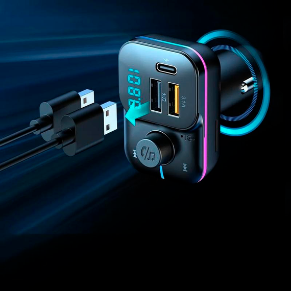 Автомобильный FM ФМ модулятор Terra С24, Bluetooth 5.0, трансмиттер, USB 3.1А, Type C | Зображення 3