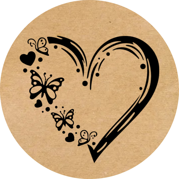 Этикетка наклейка круглая крафт "Love", Диаметр 50 мм, 250 шт/рулон, Viskom
