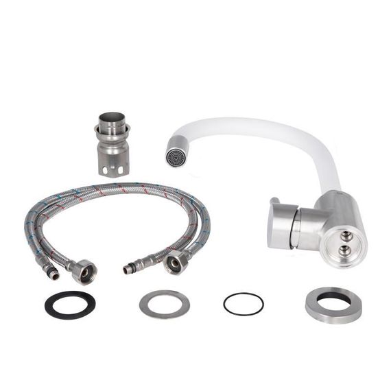 Змішувач для кухні Lidz Aria 015F3 з гнучким виливом (k35) LDARI015F3WHI43362 White / Nickel | Зображення 3