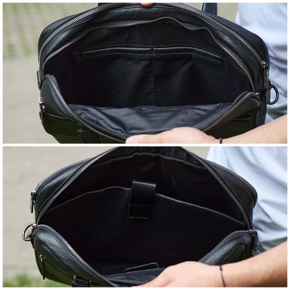 Сумка чоловіча офісна через плече 39х29х10, практичний шкіряний портфель для бізнесу, сумочка для навання, чорний | Зображення 2