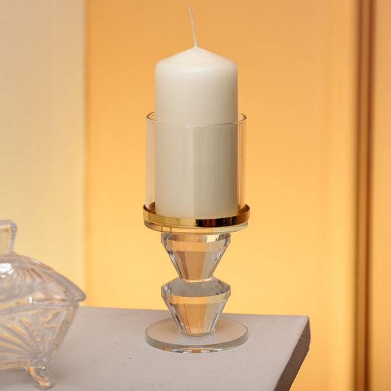 Подсвечник стеклянный на ножке с золотой окантовкой 6×13.3 см подсвечник бокал декоративный прозрачный HP-4-33M | Зображення 1