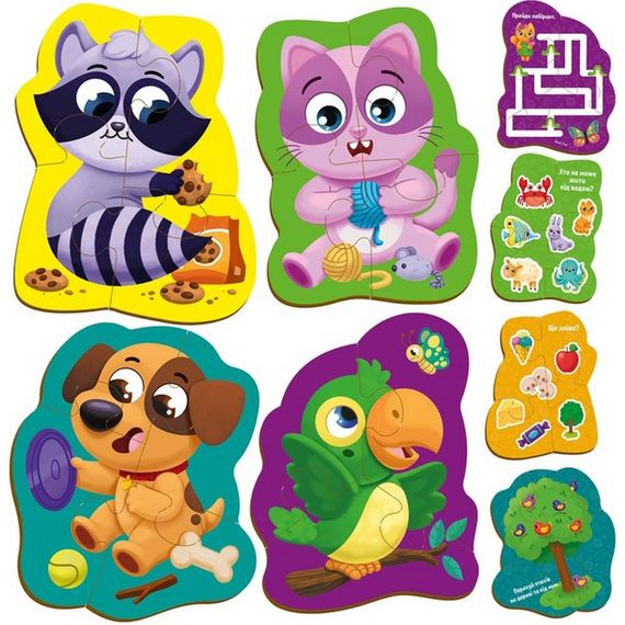 Детские развивающие картонные пазлы "Домашние любимцы" VT1722-25 с игрой | Зображення 1