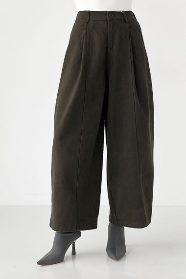 Котонові штани-палаццо зі складками - темно-коричневий цвет, M (є розміри)