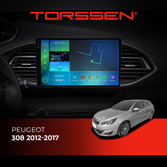 Штатна магнітола Torssen 2K Peugeot 308 2012-2017 FL9 4+64Gb 4G Carplay DSP