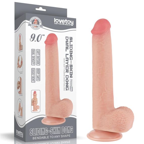 Фалоімітатор Sliding-Skin Dual Layer Dong 9 з мошонкою, тілесний Sex Aura | Зображення 6