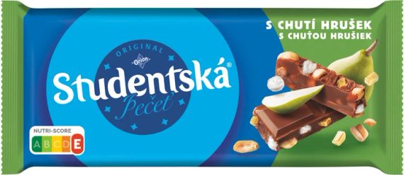 Шоколад молочный с грушей и кусочками арахиса Studentska Mlecna, 180 г, Чехия