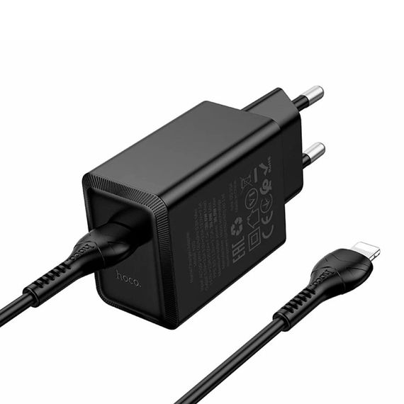 Набір СЗУ HOCO N70+Type-C/Lighting кабель, 1xUSB+1xUSB-C, PD30W+QC3.0, кабель 1м | Зображення 1