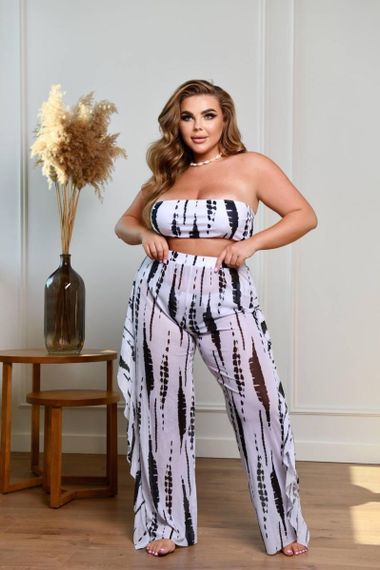 Роздільний чорно-білий купальник PLUS SIZE з пляжними штанами | Зображення 6
