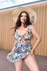 Роздільний купальник з спідничкою Plus Size з квітковим принтом