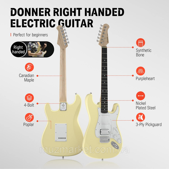 Електрогітара DONNER DST-100 Yellow - (Комплект) | Зображення 2