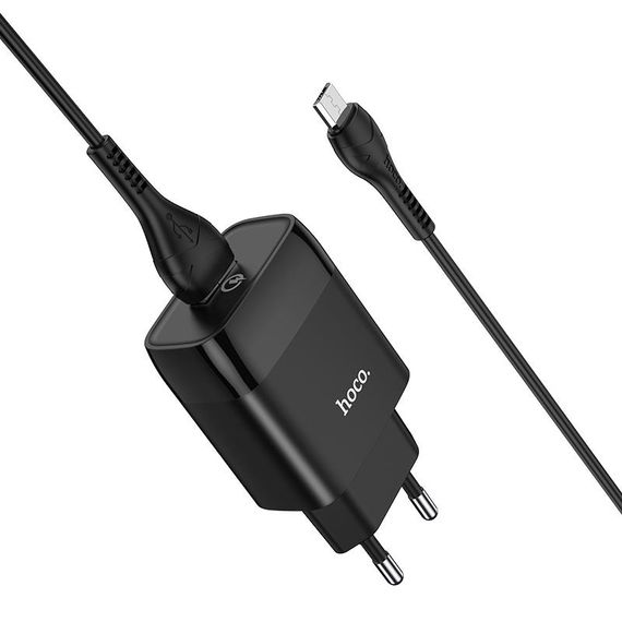 СЗУ Hoco C72Q Glorious QC3.0 18W (1USB-A) + кабель USB to MicroUSB Черный | Зображення 1