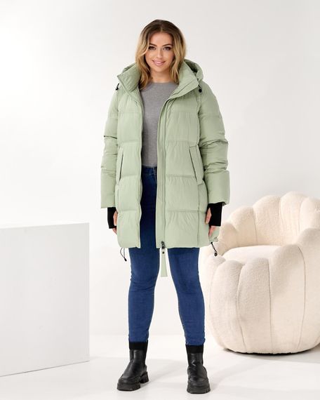 Зимова куртка великого розміру світло зеленого кольору | Зображення 1