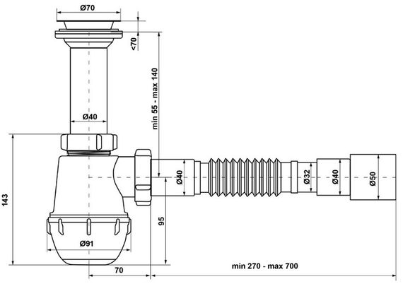Сифон Waterstal А-40029 для мойки 1 1/2” с гофрой | Зображення 1