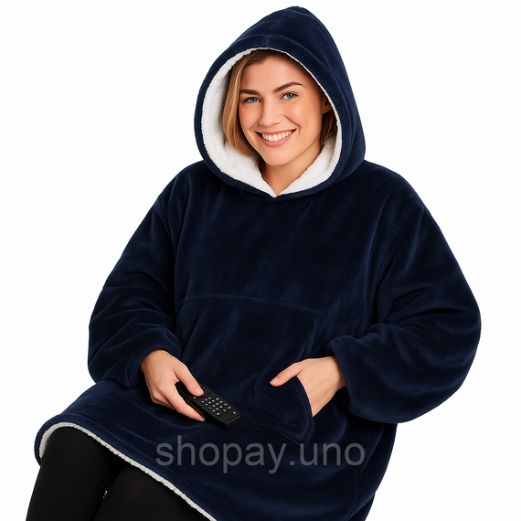 Толстовка плед з капюшоном і рукавами Huggle Hoodie оверсайз Blue