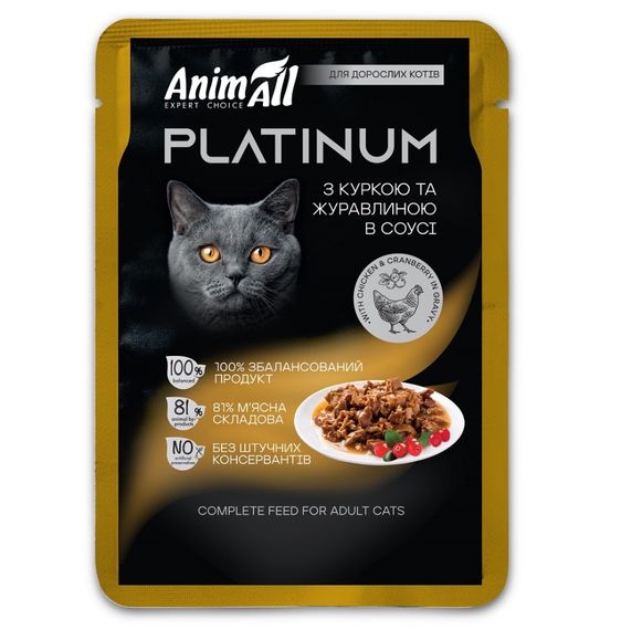 Вологий корм для котів з куркою AnimAll Platinum Cat Chicken, 85 гр
