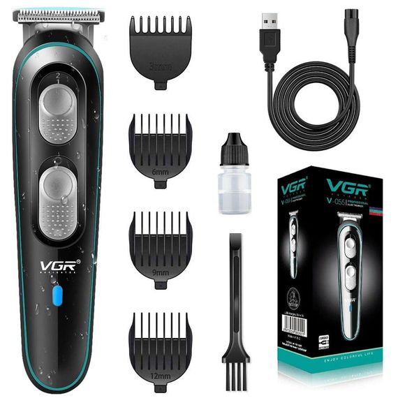 Акумуляторна машинка для стрижки волосся 5 Вт, з насадками, VGR V-055 / Професійний тример для бороди та вусів