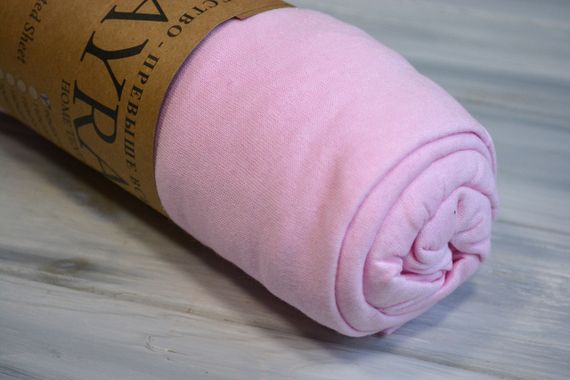 Простынь 180х200+25см трикотаж на резинке Светло-розовая | Зображення 1