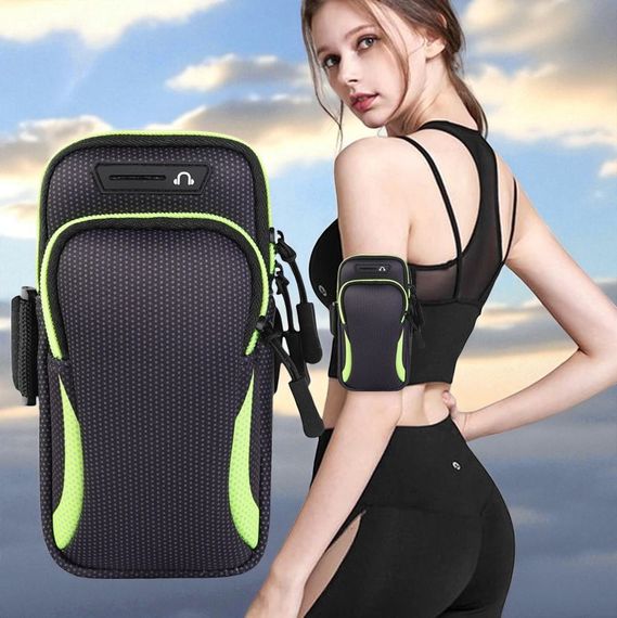 Чехол на руку Primo Sport универсальный спортивный для телефона до 6.5" - Black/Green | Зображення 1