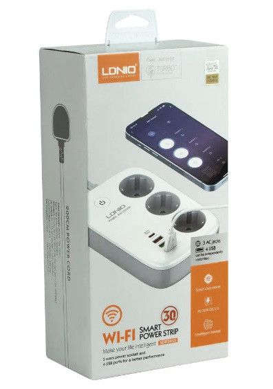 Сетевой фильтр LDNIO SEW3452 удлинитель 3 розетки 3 USB 1 Type-C WiFi управление Белый | Зображення 4