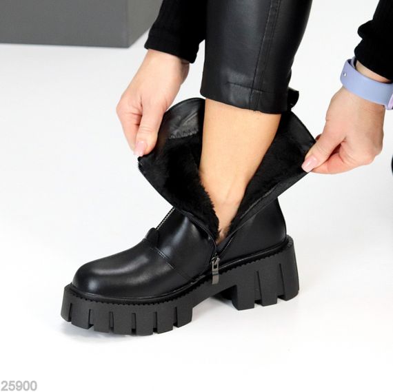 Чорні шкіряні черевики берці на блискавці на тракторній підошві | Зображення 4