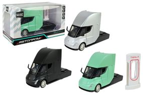 Машина металева AP7731 1:24 Tesla semi truck head, батарейка, світло, звук, відкриваються двері, коробка р.25x12,5x15 см АВТОПРОМ