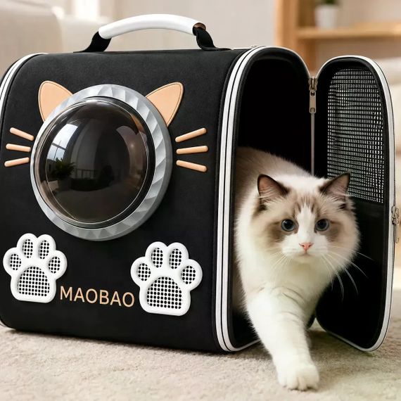 Рюкзак-переноска S-cat1 для котів 36×24×40 см чорний • Рюкзак для котів S-cat1 з прозорим вікном і вентиляцією 36×24×40 см | Зображення 3