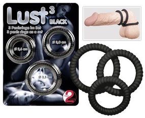 Набор черных колец Lust 3 black sexstyle