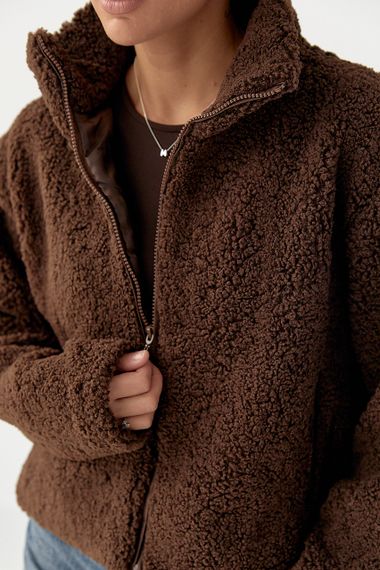 Жіночий кардиган із хутра Тедді на блискавці - темно-коричневий цвет, S (є розміри) | Зображення 3