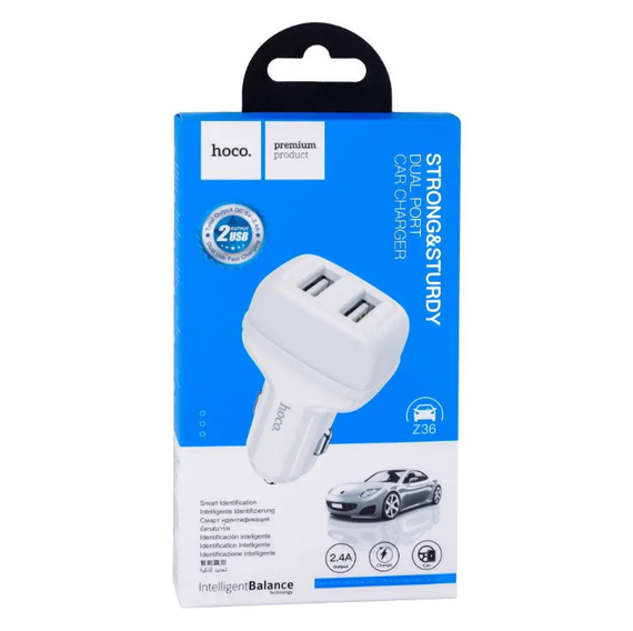 Автомобильное зарядное устройство Hoco Z36 2.4A 2xUSB - White | Зображення 3