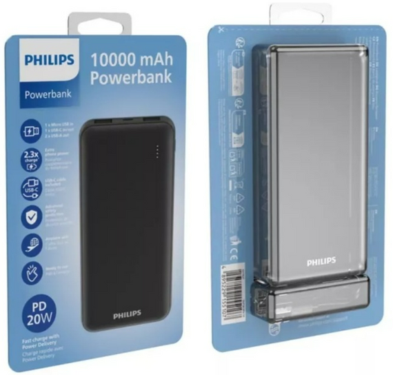 Повербанк Philips 10000mAh, 20W, чорний | Зображення 3