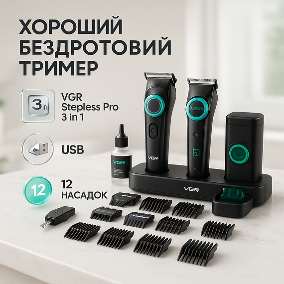 Універсальна машинка для стрижки голови та бороди VGR Stepless Pro, Сімейна машинка для стрижки волосся SA-59