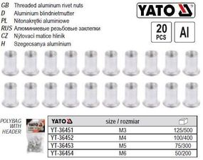 Набор нитогайка алюминий М3 l=9 мм 20 штук YATO Польща YT-36451