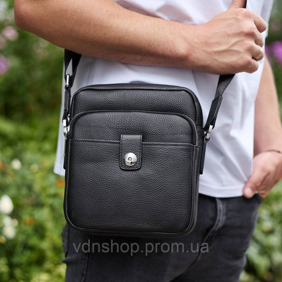 Мужская кожаная универсальная сумка 24х20х8, барсетка из кожи, сумочка для мужчин с регулировкой ручки, черная | Зображення 4