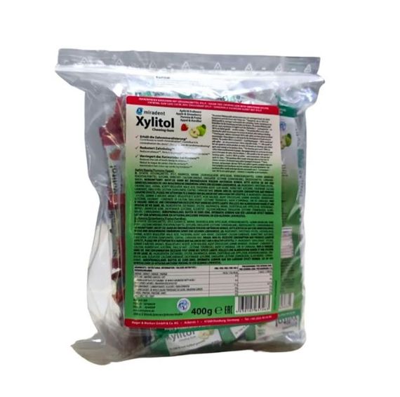 Жувальна гумка з ксилітолом Miradent Xylitol Chewing Gum, асорті яблуко + полуниця (200 шт) | Зображення 1