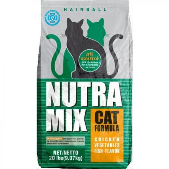 Nutra Mix Hairball (зелена) ВИВЕДЕННЯ КОМКІВ ШЕРСТІ, PH КОНТРОЛЬ. КУРИЦЯ, ОВОЧІ І РИБА. ДЛЯ ДОМАШНІХ КОТІВ. 9 кг.