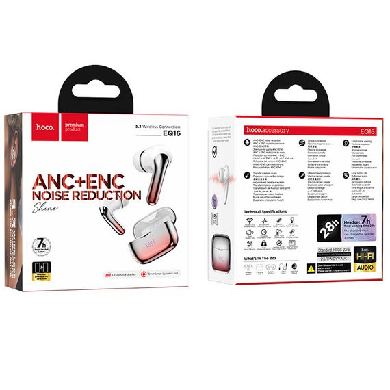 Бездротові TWS навушники Hoco EQ16 Shine ANC+ENC Red glaze | Зображення 1
