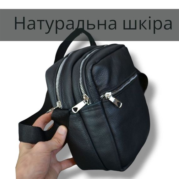 Якісна чоловіча сумка - месенджер з натуральної шкіри на 4 кишені зі срібною блискавкою | Зображення 5
