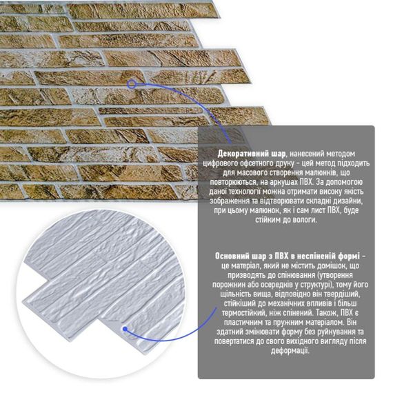 Декоративна ПВХ панель під цеглу Sticker Wall 960*480*4мм (D) SW-00001839 Коричнево-сіра | Зображення 1