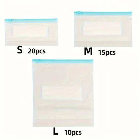 Пакети для зберігання продуктів із слайд блокуванням, багаторазові герметичні стійкі до Запаху, 45 шт. | Зображення 3