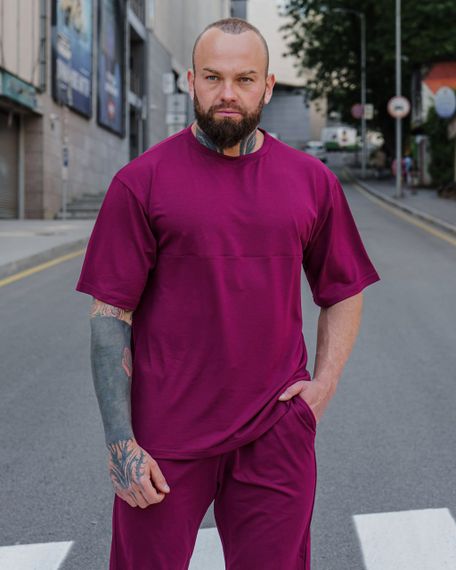 Мужской летний костюм оверсайз с шортами и футболкой BD0023 цвет бордовый, размер S | Зображення 1