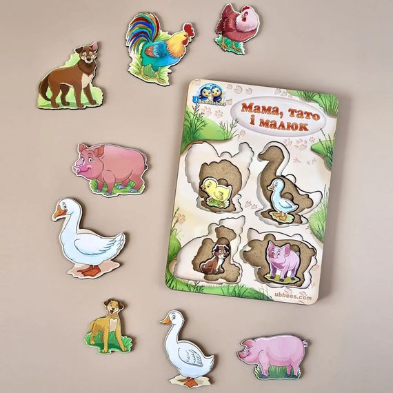 Деревянный пазл-вкладыш "Семья-домашние животные-2" Ubumblebees (ПСФ003) PSF003 больше-меньше | Зображення 2