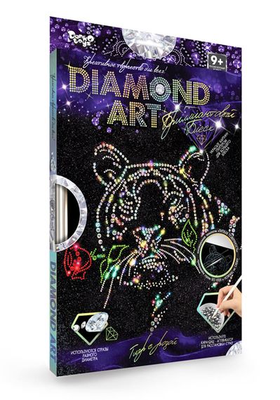 Набір творчої творчості "DIAMOND ART" DAR-01 Danko Toys Тигр з трояндою Вид 9