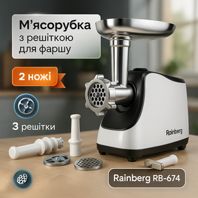 Потужна електрична м'ясорубка з реверсом, М'ясорубки з соковижималкою і шинковкою RL-29