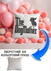 Подушка плюшева Мерч Крафт Дизайн з принтом dogmother сірий плюш квадратна 33х33 см