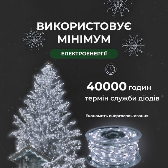 Гірлянда роса на пульті 100 метрів на 1000 led світлодіодів крапля на білому дроті біла 1000L100MWW | Зображення 2