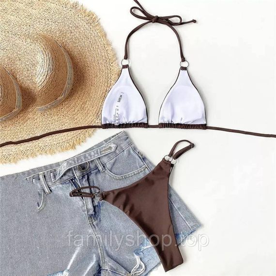 Раздельный купальник-бикини с кольцами на завязках шторки с мягкой чашкой, MBk870, цвет коричневый, размер М | Зображення 1