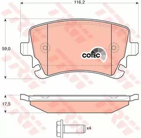 Колодки гальмівні дискові AUDI, VW T5 задн. , TRW (GDB1516)