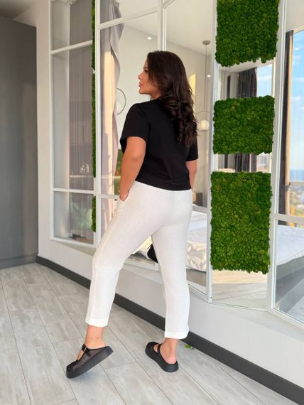 Женские льняные укороченные штаны с подворотом FZ905 цвет белый размер 42/44 | Зображення 4