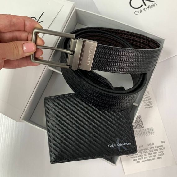 Чоловічий подарунковий набір ремінь і портмоне Calvin Klein натуральна шкіра | Зображення 1