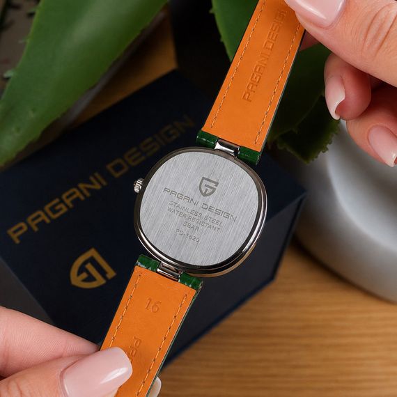 Жіночий годинник Pagani Design PD-1825 Silver-Green Leather зі шкіряним ремінцем та зеленим циферблатом | Зображення 5